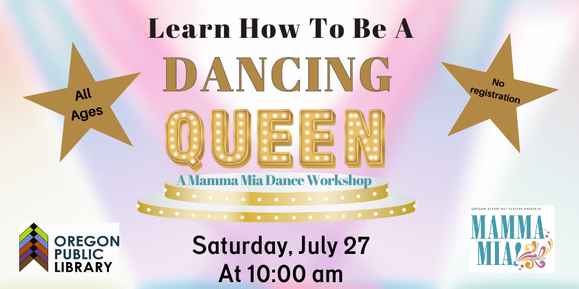 image: title Learn how to be a dancing queen: a mamma mia dance workshop is on a stage with lights